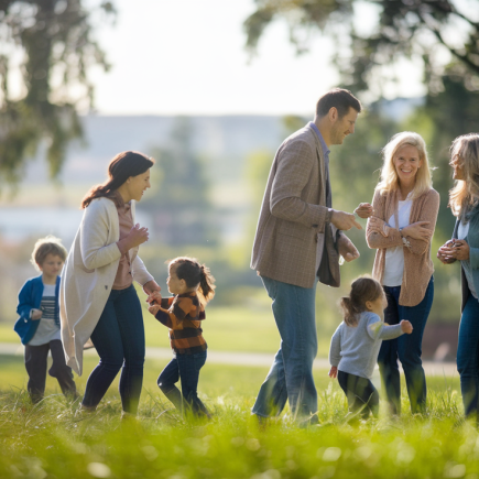 parents-discutant-enfants-parc-ensoleille