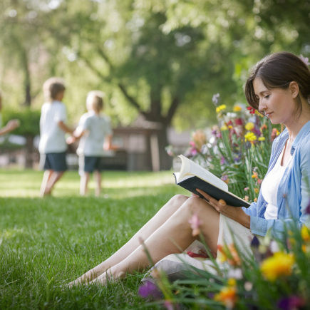 mere-lecture-parc-fleurs-enfants